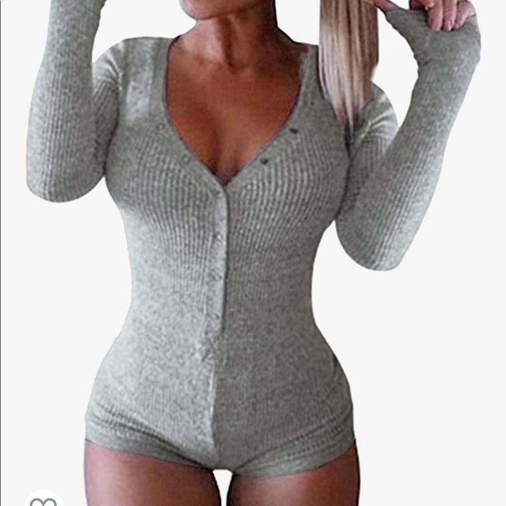 Sexy Gray Henley romper shorts jumpsuit pjs Barbie